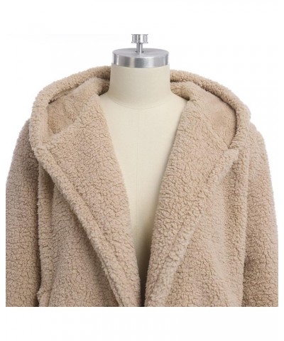 Women's Winter Coats Fuzzy Fleece Long Hooded Jackets Button Down Faux Fur Warm Outwear With Pockets Apricot $17.48 Coats