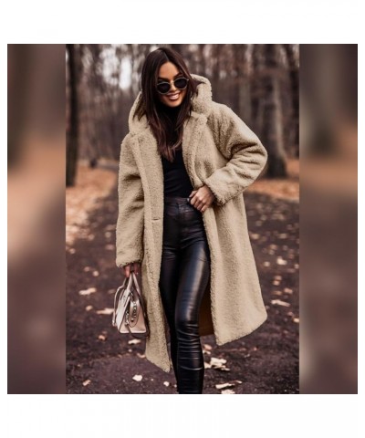 Women's Winter Coats Fuzzy Fleece Long Hooded Jackets Button Down Faux Fur Warm Outwear With Pockets Apricot $17.48 Coats