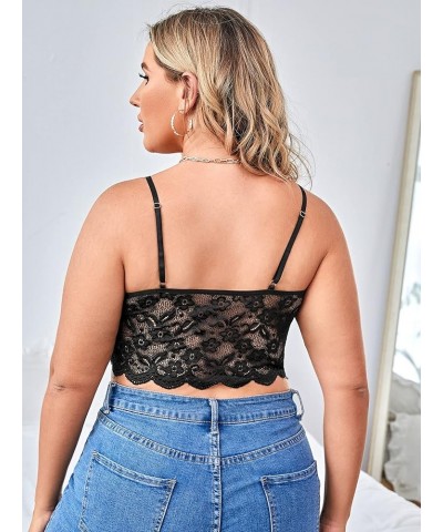 Women's Plus Lace V-Neck Floral Scallop Crop Cami Bust Backless Bralette Black $13.44 Tanks