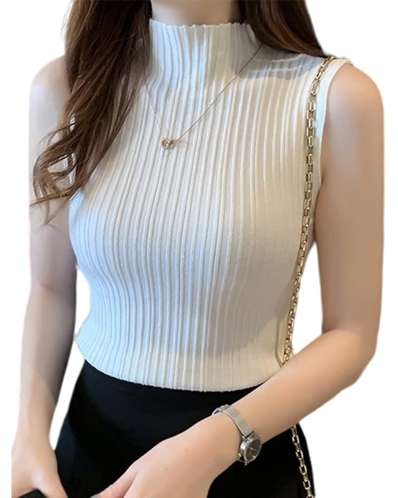 Womens Vest Fashion Half high Neck Sleeveless Knit Ribbed Tank Top for Women Half Turtleneck Sleeveless T Shirt White $14.10 ...