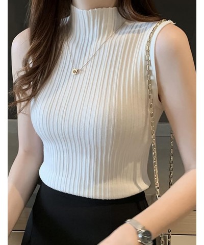 Womens Vest Fashion Half high Neck Sleeveless Knit Ribbed Tank Top for Women Half Turtleneck Sleeveless T Shirt White $14.10 ...