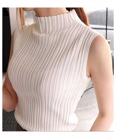 Womens Vest Fashion Half high Neck Sleeveless Knit Ribbed Tank Top for Women Half Turtleneck Sleeveless T Shirt White $14.10 ...