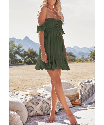 Women Fairy Mini Dress Off Shoulder Ruffle Flowy A-Line Summer Dresses Smocked Sleeveless Y2K Party Dress Flowy Army Green $1...