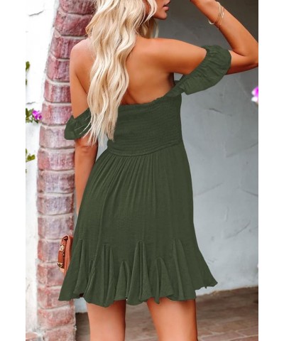 Women Fairy Mini Dress Off Shoulder Ruffle Flowy A-Line Summer Dresses Smocked Sleeveless Y2K Party Dress Flowy Army Green $1...