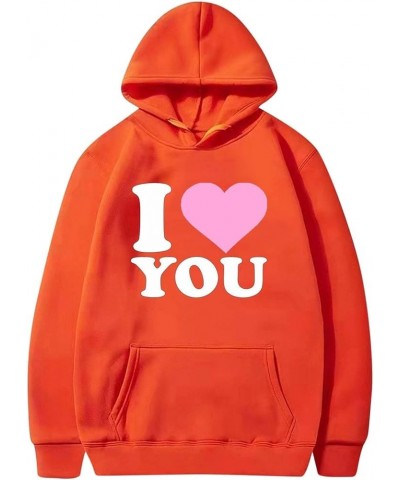 Valentine Sweatshirts for Women Cute I Love You Heart Printed Hoodie Cute Long Sleeve Oversized Pullover Sweatshirt Orange $1...