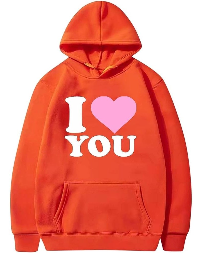 Valentine Sweatshirts for Women Cute I Love You Heart Printed Hoodie Cute Long Sleeve Oversized Pullover Sweatshirt Orange $1...