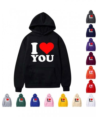 Valentine Sweatshirts for Women Cute I Love You Heart Printed Hoodie Cute Long Sleeve Oversized Pullover Sweatshirt Orange $1...