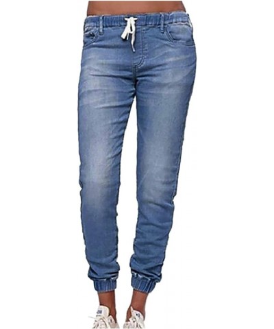 Trousers Waisted Up Pants Jeans Mid Women’s Poket Lace Denim Casual Women's Jeans on Pant Women Light Blue $10.31 Jeans