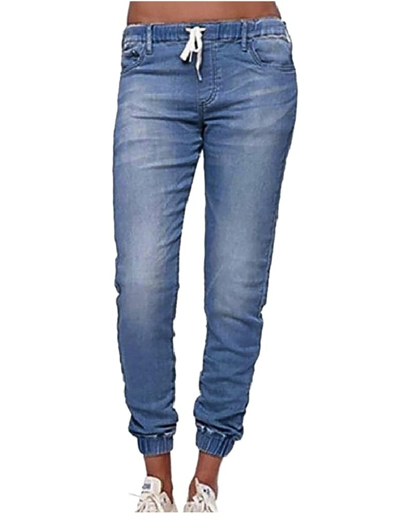 Trousers Waisted Up Pants Jeans Mid Women’s Poket Lace Denim Casual Women's Jeans on Pant Women Light Blue $10.31 Jeans