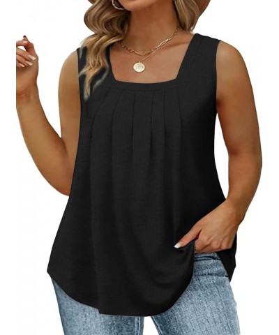 Plus Size Square Neck Tank Tops for Women Summer Sleeveless Tops Casual Loose Henley Shirts A-black $16.23 Tanks