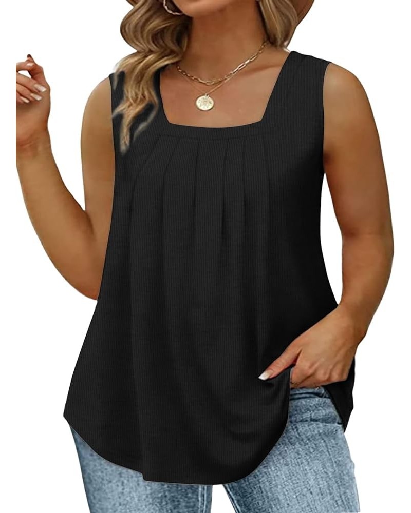 Plus Size Square Neck Tank Tops for Women Summer Sleeveless Tops Casual Loose Henley Shirts A-black $16.23 Tanks