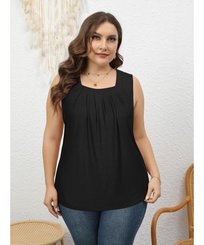 Plus Size Square Neck Tank Tops for Women Summer Sleeveless Tops Casual Loose Henley Shirts A-black $16.23 Tanks