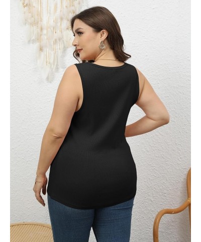 Plus Size Square Neck Tank Tops for Women Summer Sleeveless Tops Casual Loose Henley Shirts A-black $16.23 Tanks