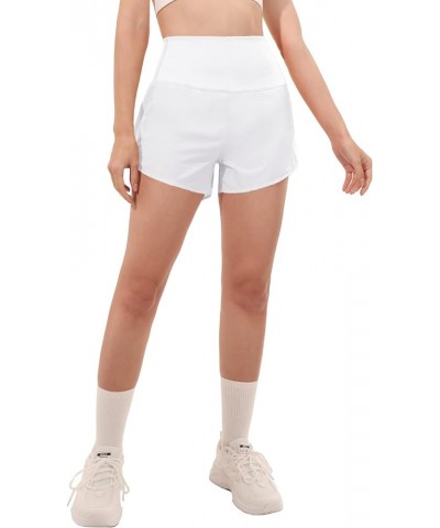 Women's High Waisted Running Shorts Quick Dry Athletic Workout Shorts with Bulit-in Liner-3.5'' White $9.90 Activewear