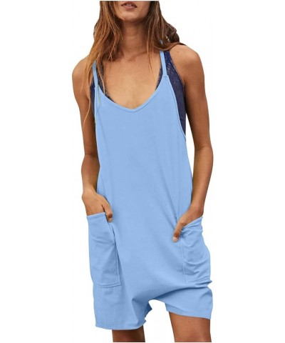 Summer Casual Short Rompers for Women Spaghetti Strap Casual Loose Jumpsuits with Pockets Solid Lounge Overalls 6 Blue $9.20 ...