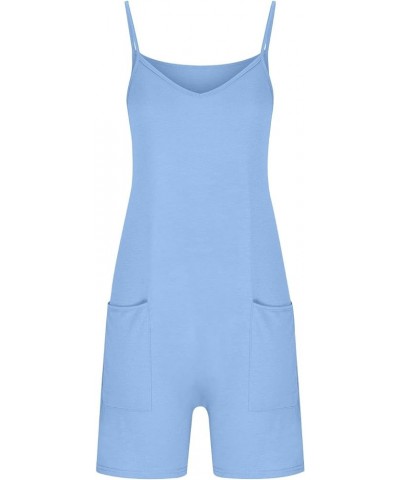 Summer Casual Short Rompers for Women Spaghetti Strap Casual Loose Jumpsuits with Pockets Solid Lounge Overalls 6 Blue $9.20 ...