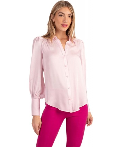 Women's Puff Sleeve Silk Blouse, Polar Pink, Small $73.09 Blouses