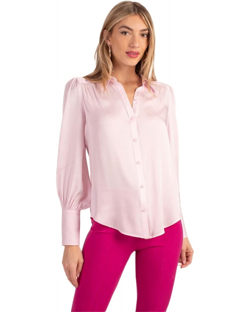 Women's Puff Sleeve Silk Blouse, Polar Pink, Small $73.09 Blouses