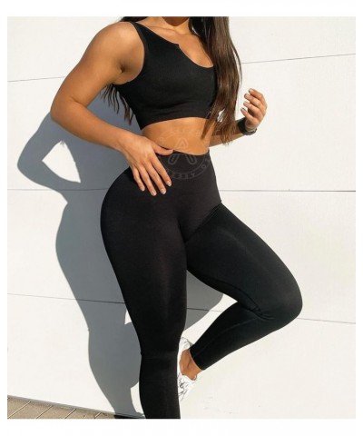 Women's Booty High Waist V Back Seamless Leggings Scrunch Butt Lifting Workout Yoga Pants 1 Upgrade Black $10.78 Activewear