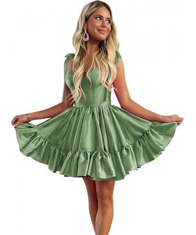 Short Homecoming Dresses for Teens Ruffles Hem Short Prom Dress A Line Satin Cocktail Gown Sage Green $29.39 Dresses