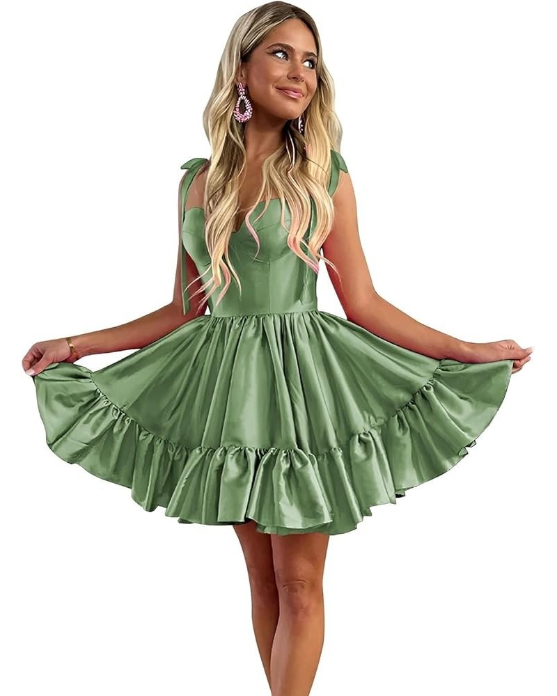 Short Homecoming Dresses for Teens Ruffles Hem Short Prom Dress A Line Satin Cocktail Gown Sage Green $29.39 Dresses