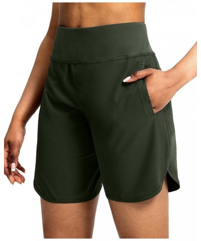 Women's Running Shorts with Zipper Pockets 7 Inch Long High Waisted Athletic Workout Gym Summer Shorts for Women B-army Green...