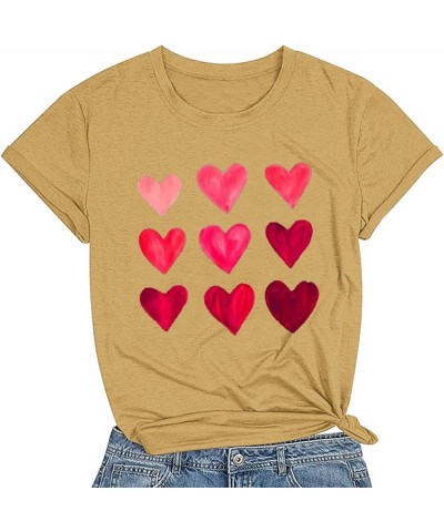 Short Sleeve Shirts for Women Casual Crewneck Heart Lover Print Valentines Basic Top T Shirt Blouse Women Trendy 4-j26 Mustar...