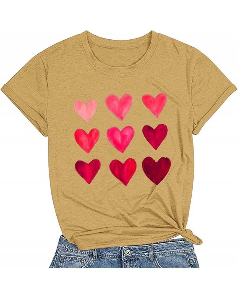 Short Sleeve Shirts for Women Casual Crewneck Heart Lover Print Valentines Basic Top T Shirt Blouse Women Trendy 4-j26 Mustar...