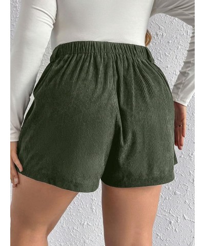 Women's Plus Size High Waist Dual Pocket Corduroy Shorts Without Belt Army Green $14.83 Shorts