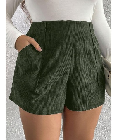 Women's Plus Size High Waist Dual Pocket Corduroy Shorts Without Belt Army Green $14.83 Shorts