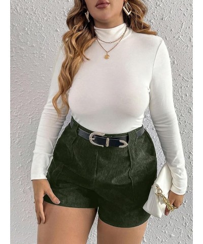 Women's Plus Size High Waist Dual Pocket Corduroy Shorts Without Belt Army Green $14.83 Shorts