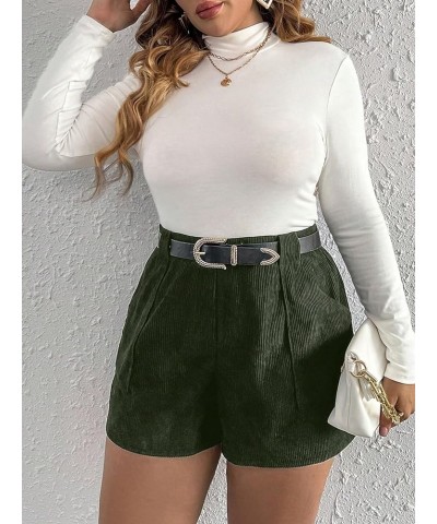 Women's Plus Size High Waist Dual Pocket Corduroy Shorts Without Belt Army Green $14.83 Shorts