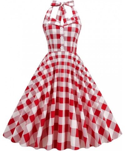 Women's Halter Backless 1950s Vintage Pin-up Rockabilly Dress Red Check $12.74 Dresses