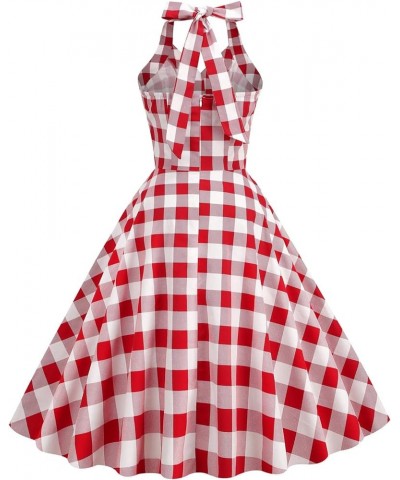 Women's Halter Backless 1950s Vintage Pin-up Rockabilly Dress Red Check $12.74 Dresses