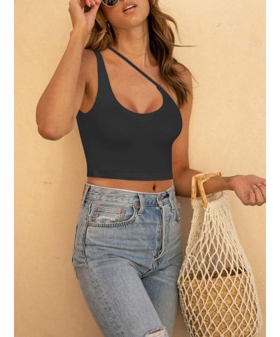 Women's Sexy One Shoulder Cut Out Backless Sleeveless Going Out Trendy Crop Tank Tops Black $14.74 Tanks