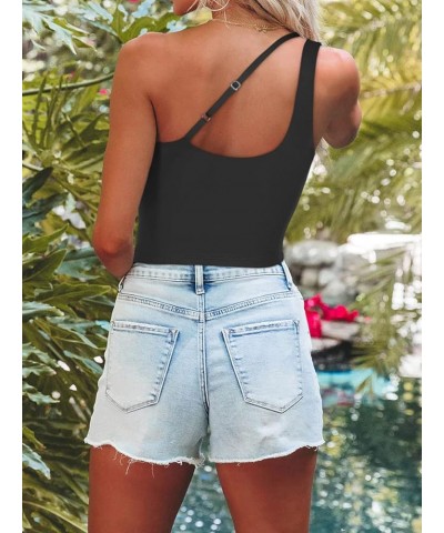 Women's Sexy One Shoulder Cut Out Backless Sleeveless Going Out Trendy Crop Tank Tops Black $14.74 Tanks