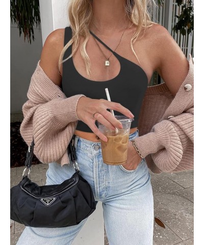 Women's Sexy One Shoulder Cut Out Backless Sleeveless Going Out Trendy Crop Tank Tops Black $14.74 Tanks