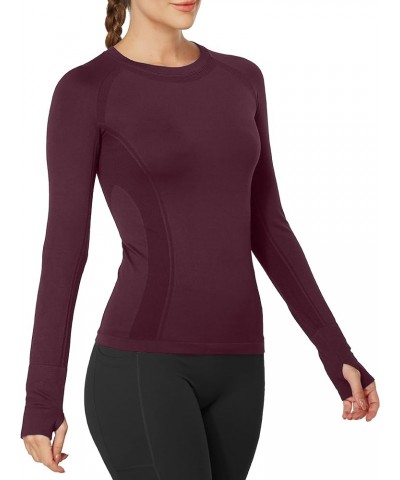 Workout Shirts for Women Long Sleeve, Workout Tops for Women, Quick Dry Gym Athletic Tops,Seamless Yoga Shirts Dark Red $18.4...