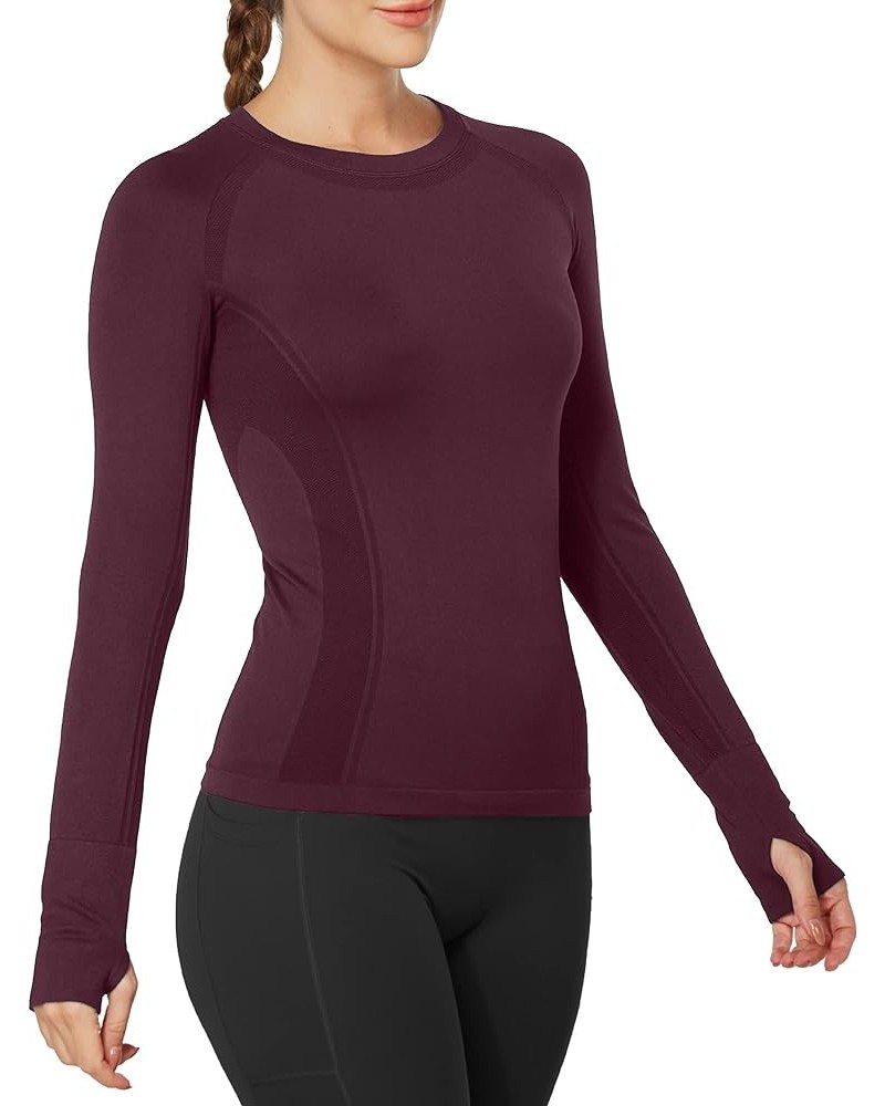 Workout Shirts for Women Long Sleeve, Workout Tops for Women, Quick Dry Gym Athletic Tops,Seamless Yoga Shirts Dark Red $18.4...