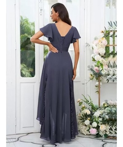 Mother of The Bride Dresses for Wedding Tea Length Ruffle Sleeves Long Chiffon Lace Appliques Evening Gown CM211 Dusty Blue $...