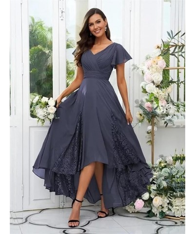 Mother of The Bride Dresses for Wedding Tea Length Ruffle Sleeves Long Chiffon Lace Appliques Evening Gown CM211 Dusty Blue $...