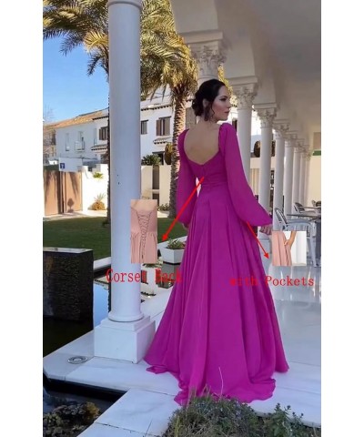 Long Sleeve Bridesmaid Dresses for Women Square Neck Chiffon Formal Evening Gown Dusty Rose $24.75 Dresses