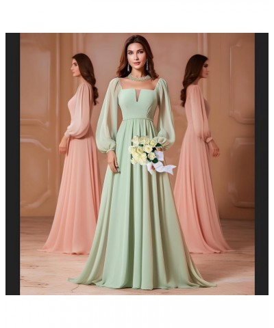 Long Sleeve Bridesmaid Dresses for Women Square Neck Chiffon Formal Evening Gown Dusty Rose $24.75 Dresses