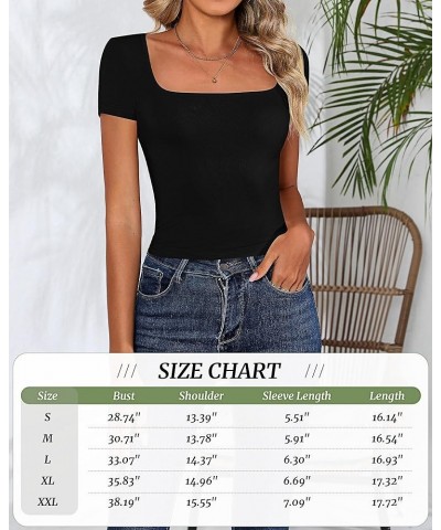 3 Pack Women's Short Sleeve Crop Tops, Square Neck Cropped Tops Tight Slim Fitted Crop Shirts Y2K Workout Basic Tees Black, D...