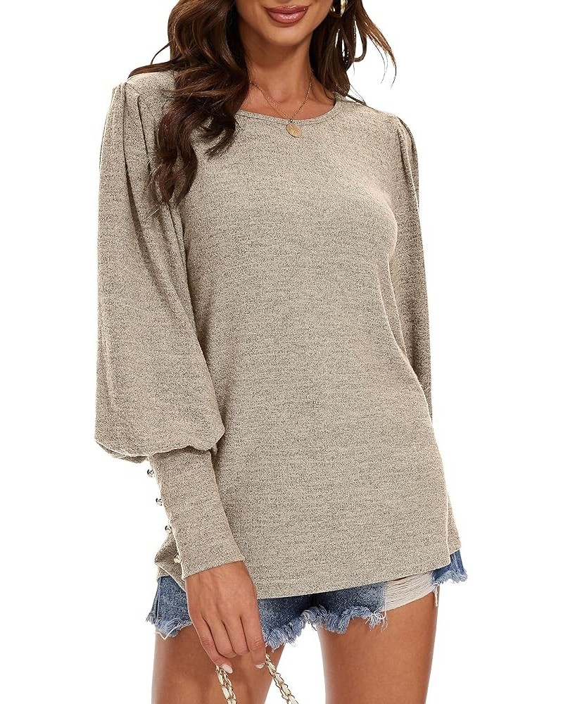 Long Sleeve Tunic Tops for Women Crewneck Curved Hem Button Side Sweaters Winter Dressy Shirts 02-coffee $8.99 Tops