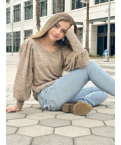 Long Sleeve Tunic Tops for Women Crewneck Curved Hem Button Side Sweaters Winter Dressy Shirts 02-coffee $8.99 Tops