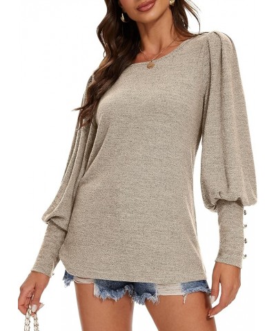 Long Sleeve Tunic Tops for Women Crewneck Curved Hem Button Side Sweaters Winter Dressy Shirts 02-coffee $8.99 Tops