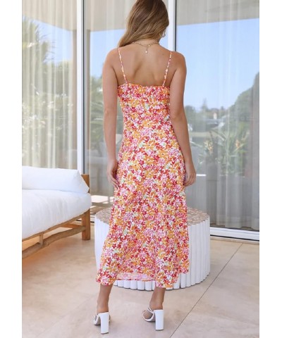 Women Y2k Floral Spaghetti Strap Long Dress Bodycon Sleeveless Midi Dress Low Cut Camis Dress Summer Beachwear Zj-red $11.39 ...