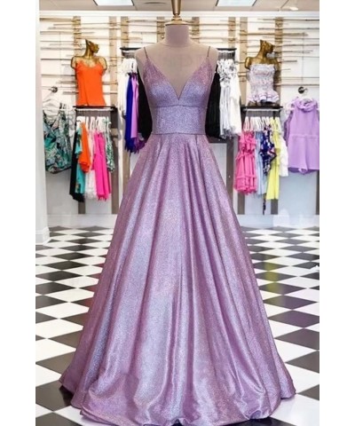 Women's Glitter V-Neck Prom Dress with Pockets Long Spaghetti Straps Ball Gown Formal Dress Chocolate $35.74 Dresses