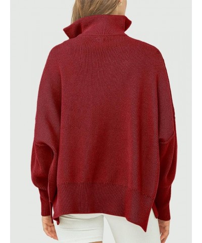 Women's Oversized Sweater 2023 Fall Long Sleeve Quarter Zipper Collar Drop Shoulder Slouchy Pullover Tops Red $21.23 Sweaters